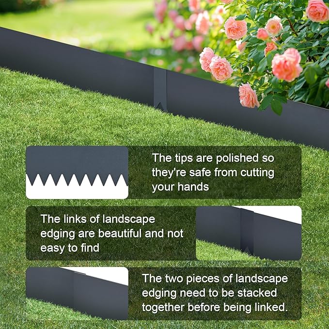 Landscape Edging Kit, Galvanized Steel Edging Landscape Lawn Edging Powder for Lawn Yard, Coated Bendable Metal Strips, No-Dig Hammer-in Edging Border w/Clips (6 INCH 6 PCS, Navy Blue)