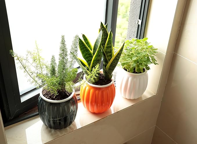 Meicynhoger 4-Pack Pumpkin Self-Watering Planter for African Violets,Snake Plant,Succulents - 4.3" Flower/Plant Pot for Indoor Outdoor,Table, Balcony,Deck,Garden Orange