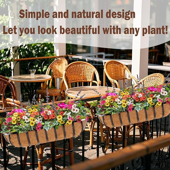 2 Pcs 24“ Railing Planter Window Box Deck Railing Planter Boxes with Coco Liner English Horse Trough Planters Metal Wall-Mounted Planters Basket for Outdoor Balcony Porch Fence Patio Rail