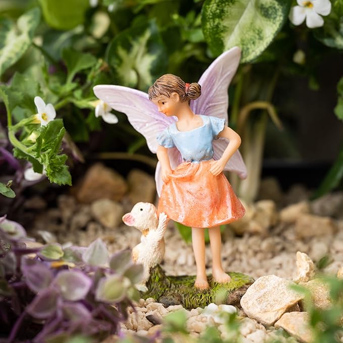 PRETMANNS Fairies for Fairy Garden, with Adorable Miniature Animals – a Cute Accessories Fairy Kit for Outdoor – 5 Piece Figurine Collection