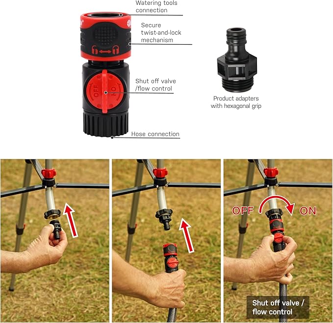 Eden 94156 PRO Metal Telescoping Tripod Adjustable 6-Pattern Mobile Rotary Gear Drive Garden Sprinkler for Yard W/Premium Quick Connect Starter Set