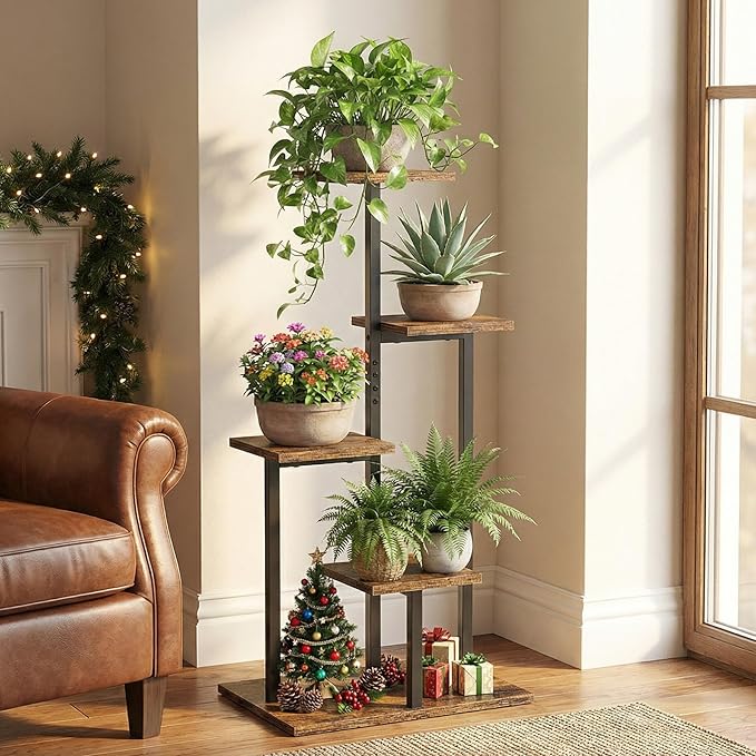 4 Tier Plant Stand Indoor, Tiered Plant Stands for Indoor Plants Multiple, Corner Flower Stand for Living Room, Multi-Layer Vintage Design Plant Shelf