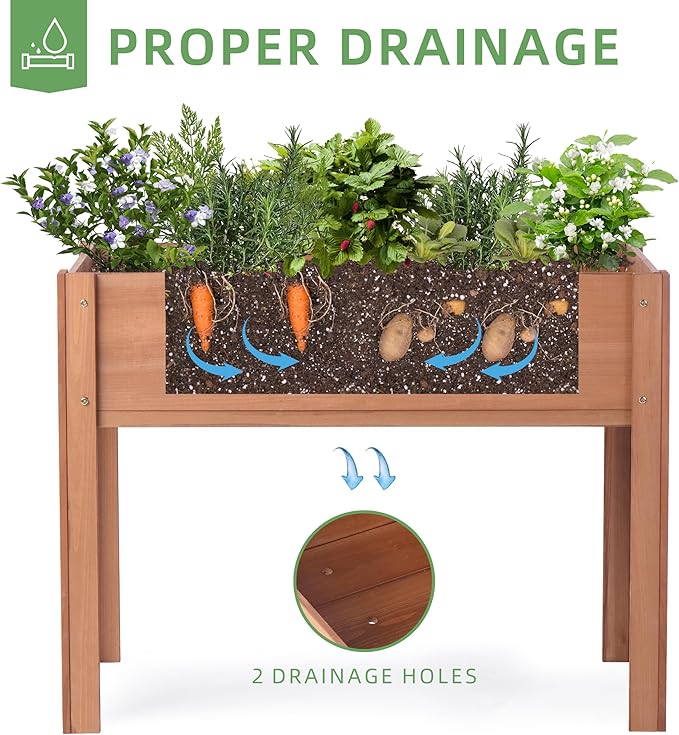 40x20x31 inch Raised Garden Bed with Legs, Elevated Wooden Planter Box for Outdoor Plants Flowers Fruits Vegetable Herb Growing