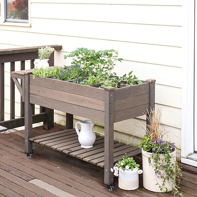 Aivituvin Raised Garden Bed, Elevated Wood Planter Box with Legs Stand for Backyard, Patio, Balcony w/Bed Liner, for Vegetables Flower Herb