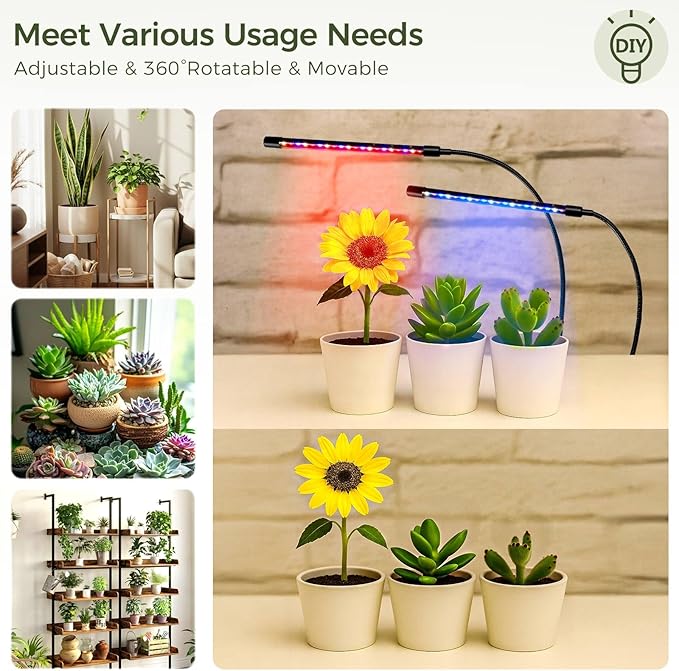 GREENSTELL Plant Stand Indoor with Grow Light, 7-Tiered Tall Metal Plant Stand for Indoor Plants, Half-Moon Shape Display Shelf for Living Room, Balcony, Patio, White (2 Pack)