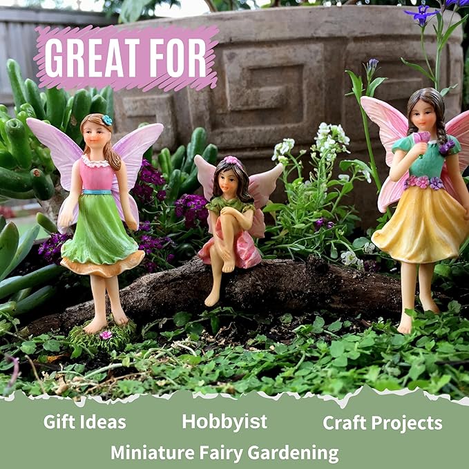 PRETMANNS Fairies for Fairy Garden - Colorful Accessories for an Indoor or Outdoor Miniature Garden - an Adorable Figurine Kit – 3 Pieces
