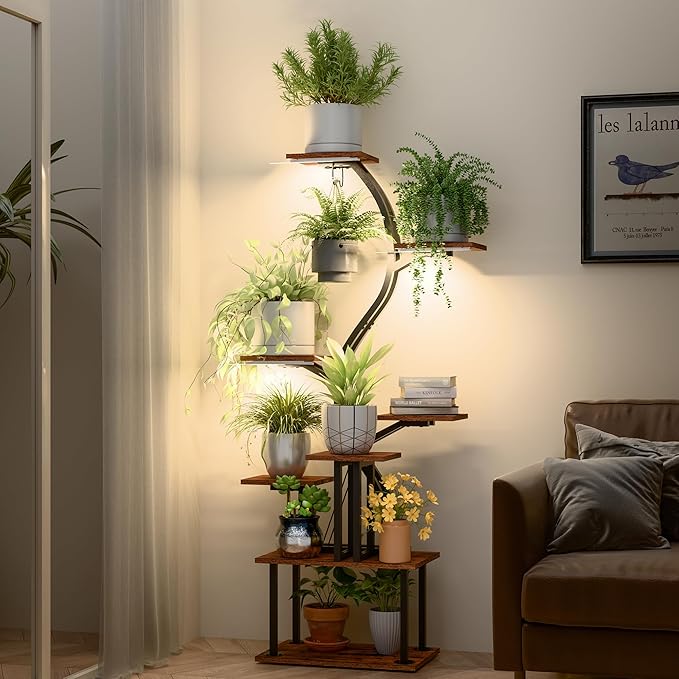 Plant Stand Indoor with Grow Lights, 9 Tiered Metal Plant Shelf, Plant Stand for Indoor, Large Plant Rack Display Shelves