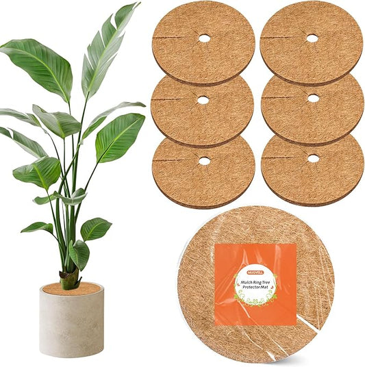 11.8 Inch Coconut Fiber Mulch Ring, 6 Pcs Tree Protector Mats, Coco Coir Mulch Mat Tree Guards, Plants Disc Soil Cover for Landscaping and Indoor Outdoor Gardening Pot