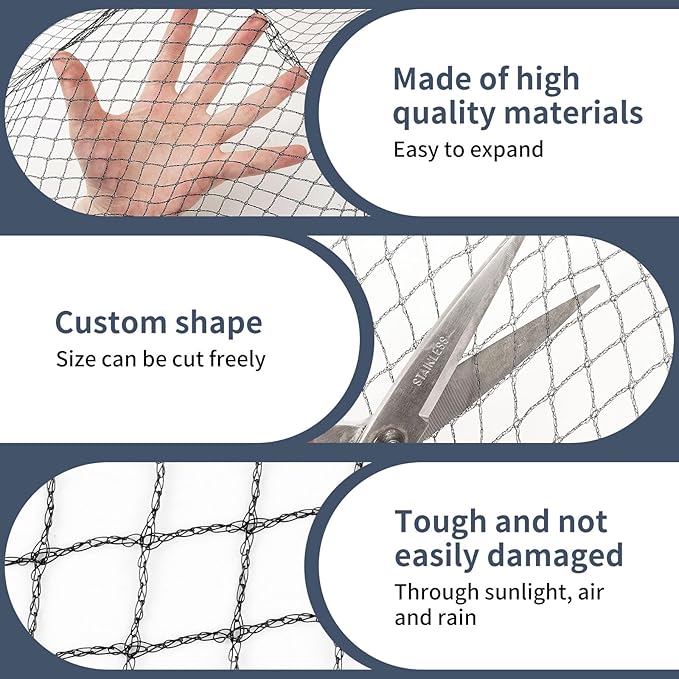 Garden Netting, 15ft x 50ft Black Bird Netting Heavy Duty,Rabbit,Squirrels,Anti Birds,Larger Bees,Deer,Chicken,Cardinals，Animal Fencing for Fruit Tree & Vegetable Garden