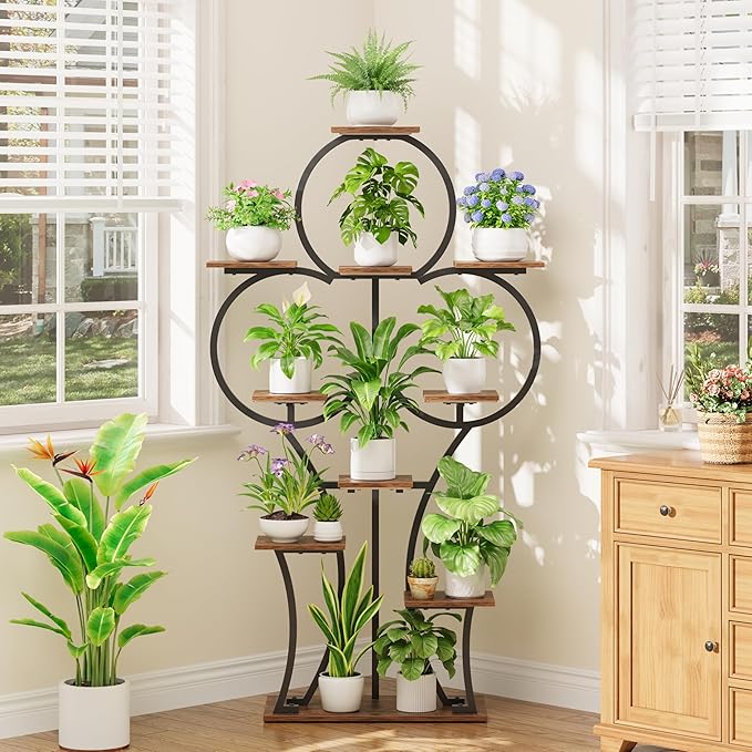 POZILAN Plant Stand Indoor with Grow Lights - 63" Tall Corner Plant Stands for Indoor Plants - 10 Tiered Plant Shelf with Grow Light, Multiple Metal Lighted Plant Stand for Balcony, Living Room, Patio