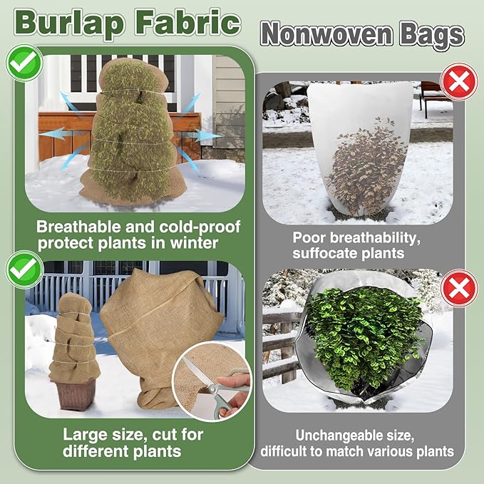 ANPHSIN 75ftx40in Large Burlap Plant Covers Freeze Protection - Winter Frost Blankets Cloth Natural Burlap Fabric Roll for Outdoor Bushes Trees Potted Plants Cold Weather