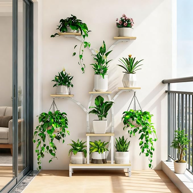 Plant Stand Indoor with Grow Lights - 7 Tiered Metal Corner Shelf for Multiple Plants, 62" Corner Plant Stand for Indoor Plants, Tree-Shaped Plant Rack for Home, Living Room, Office & Patio Decor