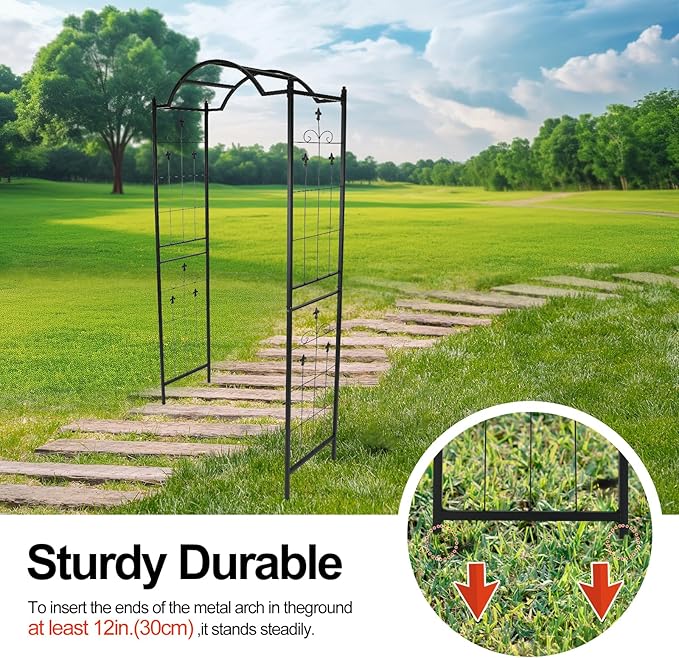Heavy Duty Metal Garden Arch 7.6ft High Garden Arbor for for Climbing Plants Roses Vines, Outdoor Garden Lawn Backyard Patio, Garden Wedding Party Decoration