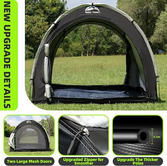 Happy Travel Bike Storage Tent Shed, Outdoor Waterproof Bicycle Covers Shelter with Window for 2/3/4/6/8 Bikes,Oversized Outside Portable Sheds for Lawn Mower,Garden Tools