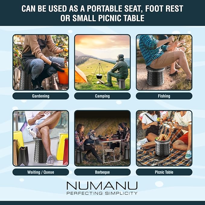 NUMANU 2025 Upgraded XXL Collapsible Stool with Cushion & Bag, 1000lbs Max Weight, 19.7" Heavy Duty Portable Retractable Telescoping Folding Seat Chair or Travel Footrest