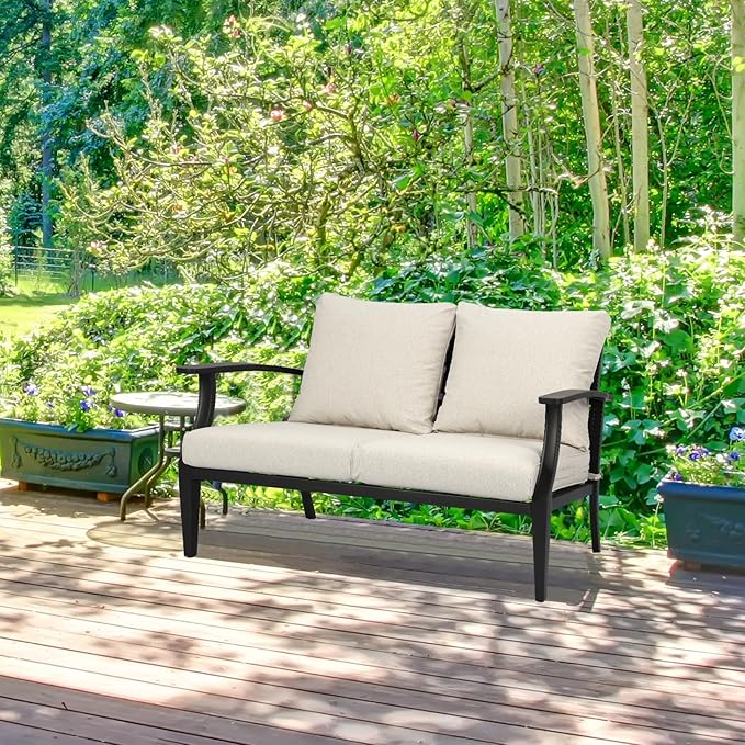 Aoodor 24" x 24" Patio Deep Seat Cushion Set, Water Resistant & Fade Resistant Outdoor Furniture Cushions with Adjustable Straps for Patio, Deck, Garden, Set of 2, Khaki