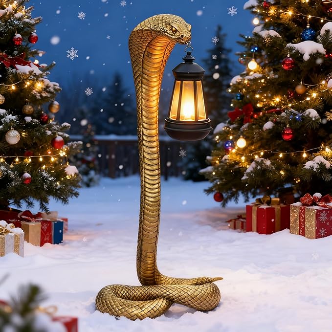 19.29'' Garden Outdoor Statues Snake with Solar Lantern,Lawn Decor Snake Statue for Patio,Balcony,Yard Ornament - Unique Housewarming Gifts,Haunted House Prop and Christmas Decorations