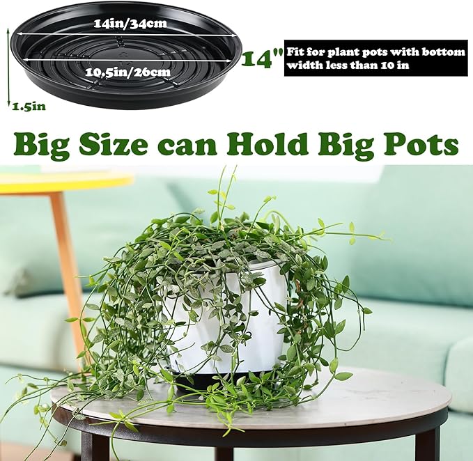 30 Packs 14 Inches Large Plant Saucers for Indoor Outdoor Use Heavy Duty Plastic Plant Plate Dish for Planter Bulk Round Flower Pot Drip Trays to Catch Water 4 to 20 Inch, Black