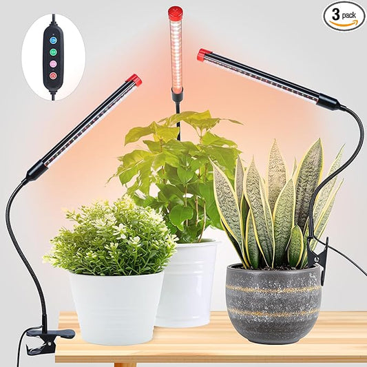 3-Pack Clip Grow Lights for Indoor Plants with Timer 4,8,12 Hr, 9W Power Home Plug, FECiDA 2025 Brightest Mini LED Grow Light for Bonsai, Pot Plants, Small Full Spectrum Plant Growing Lamps