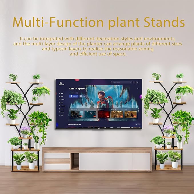 Plant Stand Indoor with Grow Light, for Indoor Plants Multiple, Metal Humen-Shaped Plant Flower Holder, for Living Room, Balcony, Patio