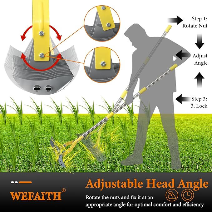 Thatch Rake for Lawns - 15in Dual-Action Dethatching Rake with 70'' Handle, Heavy Duty Manual Dethatcher & Scarifier Tool for Dead Grass,Moss,Weeds,Thatching Remover,Garden Yard Soil LooseningThatcher