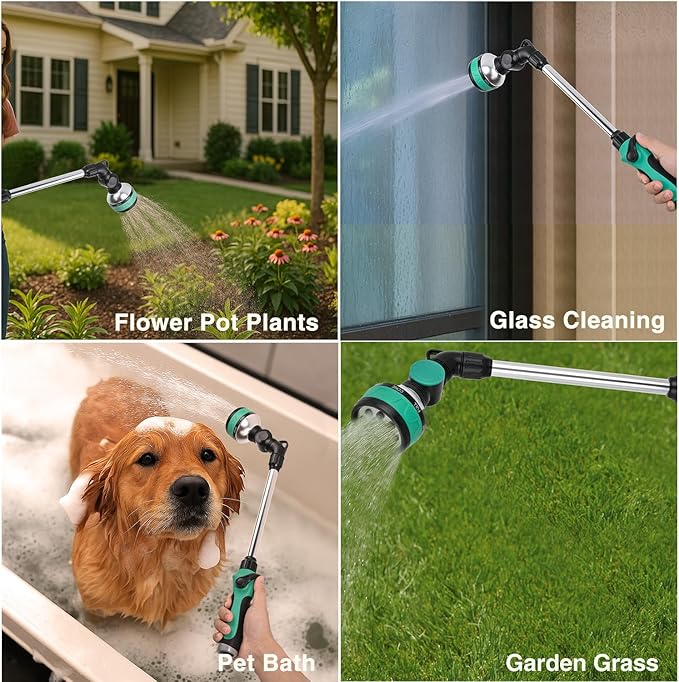 Yesker Metal Watering Wand for Garden Hose, 21 Inch, 10 Spray Patterns, Adjustable Water Sprayer with Pivoting Head, Garden Hose Nozzle with Thumb Flow Control, Ideal for Water Plant and Yard Washing
