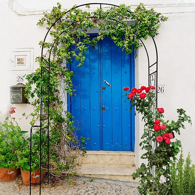 Metal Garden Arch, Assembly Garden Arbor Trellis Climbing Plants Support Rose Arch Outdoor Wedding Arch Party Events Archway (W55'' x H94.5'', Black)