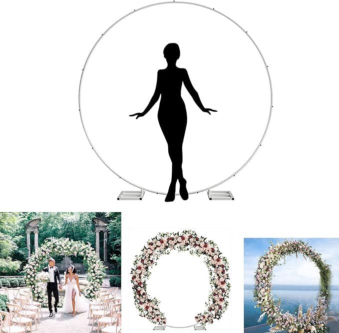 6.5FT Tall X 6.5FT Wide Metal Ring Arch for Outdoor Party Backdrop Decoration (with Ground Anchors, Screwdriver, and Instructions)