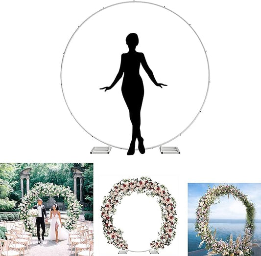 6.5FT Tall X 6.5FT Wide Metal Ring Arch for Outdoor Party Backdrop Decoration (with Ground Anchors, Screwdriver, and Instructions)