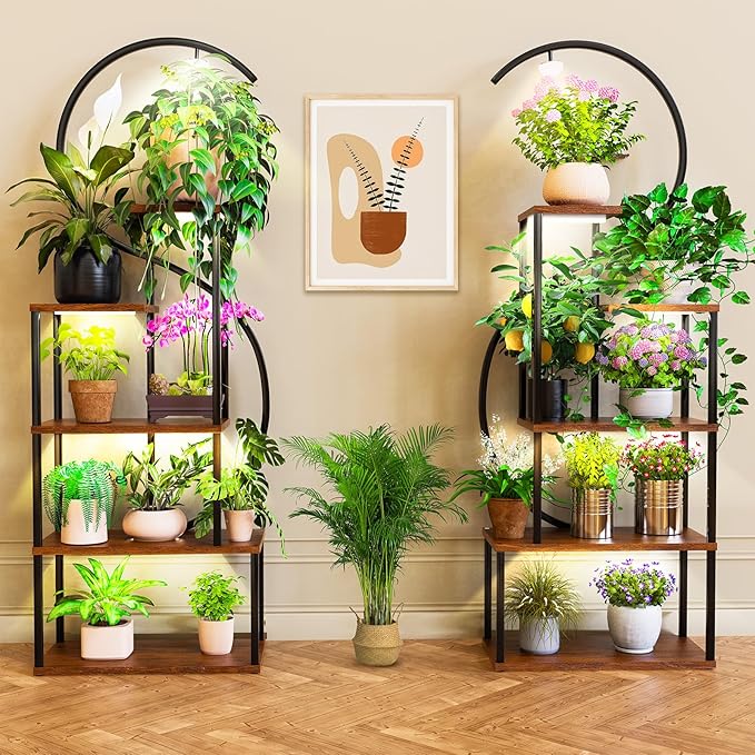 Plant Stand Indoor with Grow Lights, Large Plant Stands for Indoor Plants Multiple, 67" Tall Plant Shelf Indoor with 5 Lights Tiered Plant Holder, Lighted Corner Plant Stand for Home Decor