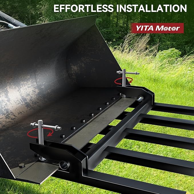 YITAMOTOR Clamp on Debris Forks Fits 48'' Bucket, 2500 lbs Heavy Duty Quick Attach Pallet Forks for Tractor Loader Skid Steer