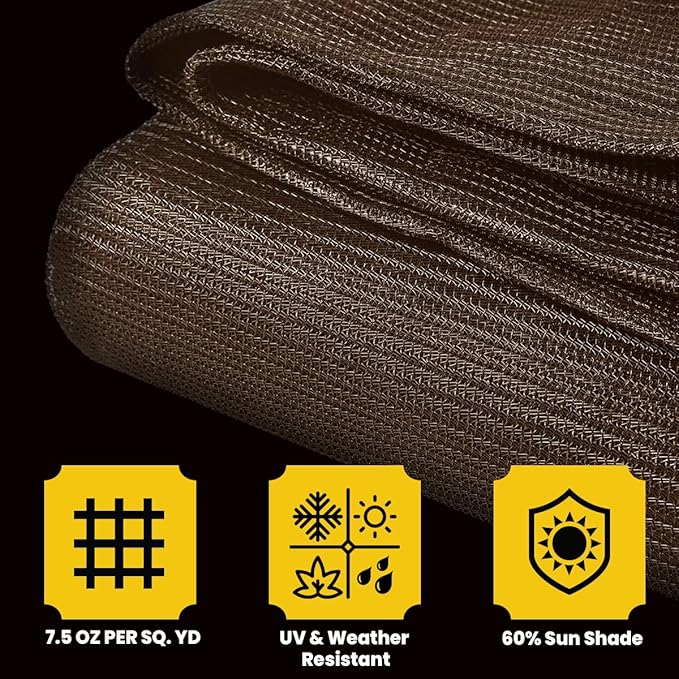 Core Tarps 60% Brown Shade Cloth with Grommets - 20 X 50 FT Heavy Duty Mesh Tarp - Sun Shade Cloth for Garden Vegetables Plants Greenhouse Outdoors Backyard Fences Dump Trucks Patio Mesh Shade Tarp