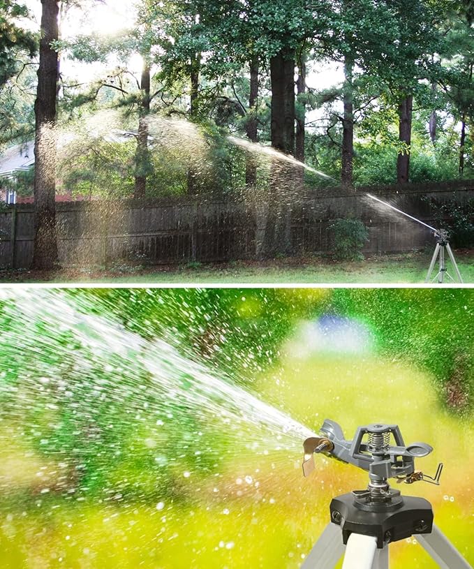 YAMATIC Impact Sprinkler on Adjustable Tripod Base, 360 Degree Large Area, Heavy Duty Adjustable Pulsator Sprinkler for Lawn, Yard and Grass Irrigation, Spray up to 20-90ft(Zinc Head)