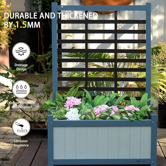 Raised Garden Bed Outdoor, Cedar Wooden Planter Boxes with Trellis, 17.7”L x 16.1”W x 27.6”H Raised Planter Box with Legs for Backyard, Patio, Balcony with Bed Liner (Blue)