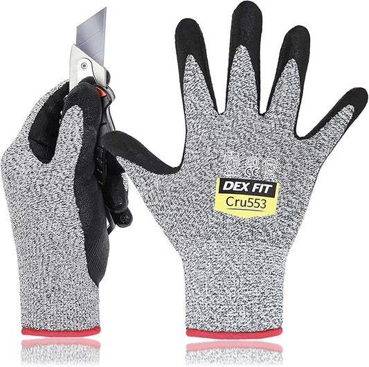 DEX FIT Level 5 Cut Resistant Gloves Cru553, 3D-Comfort Fit, Power Grip, Professional, Durable, Touchscreen, Thin, Cool