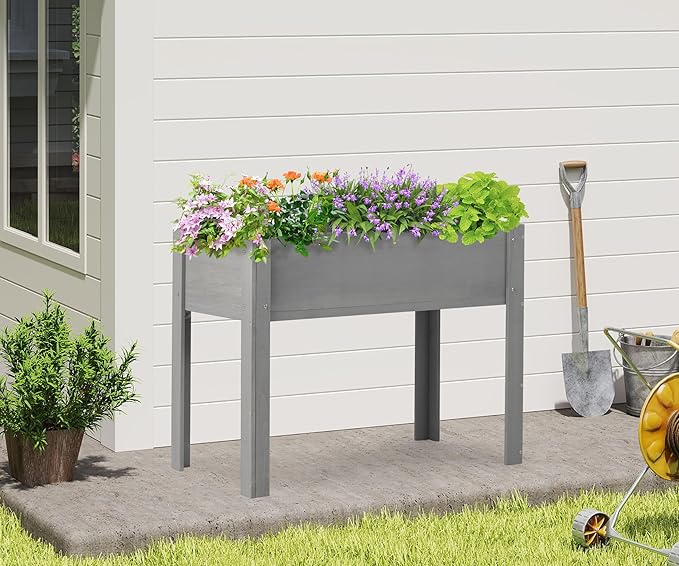 40x20x31 inch Raised Garden Bed with Legs, Elevated Wooden Planter Box for Outdoor Plants Flowers Fruits Vegetable Herb Growing