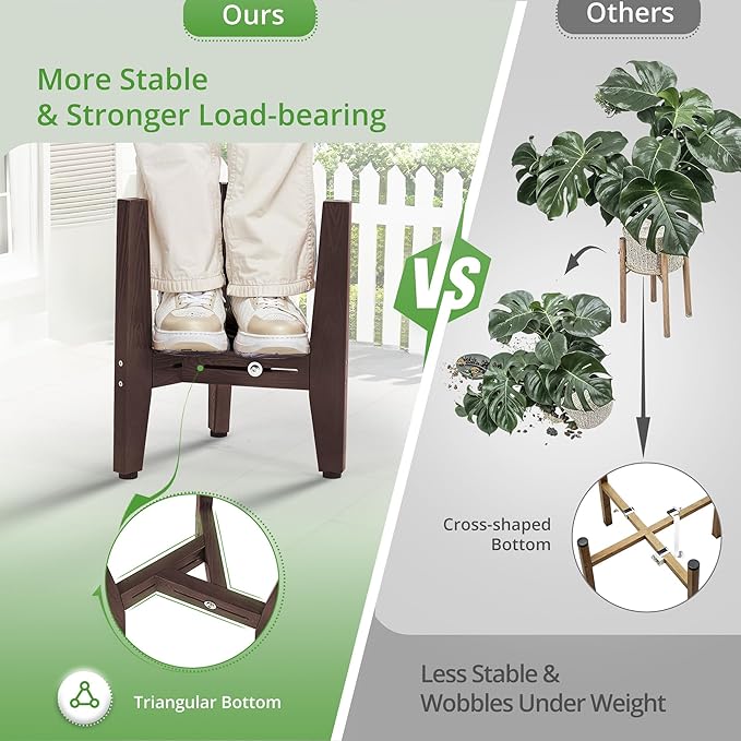 LUE BONA HDPS Plant Stand Indoor Outdoor, Adjustable Mid Century Modern Stand for Plants 8-12 Inch Pots, Coffee Brown