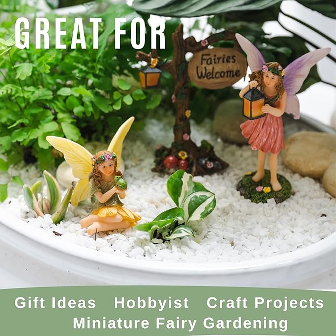 PRETMANNS Fairies for Fairy Garden – Cute Accessories for an Outdoor Miniature Garden with Figurines and a Sign- Colorful Supplies – 3 Piece Set