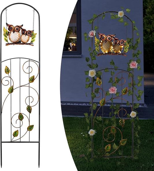 Solar-Powered Trellis for Climbing Plants Outdoor Made of Metal,Voumsil Owl Garden Trellis with Lights for Garden Decor,Court Yard,Balcony