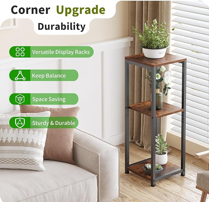 3-Tier Tall Plant Stand Indoor, Corner Plant Stands for Indoor Plants Multiple, Multi-Functional Small Side Table for Living Room, Bedroom, Balcony