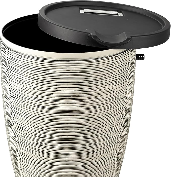 Newport 50‑Gallon Flat‑Back Rain Barrel with Stand & Planter Bundle – Slate | Removable Lid, UV-Stabilized Outdoor Water Storage
