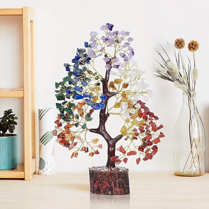 YATSKIA Chakra Crystal Tree - Handmade Healing Crystal Trees w/ 7 Chakra Stones - Decorative Tree of Life for Meditation, Feng Shui, Birthday for Women, White Elephant Gifts for Adult