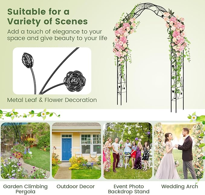 Giantex 2 Half Garden Arch Trellis, 8.2 FT Metal Garden Arbor, 6 Sizes, Easy Assembly, Archway for Climbing Plants Roses Vines, Outdoor Trellis Pergola for Wedding Bridal Party Ceremony Lawn Decor