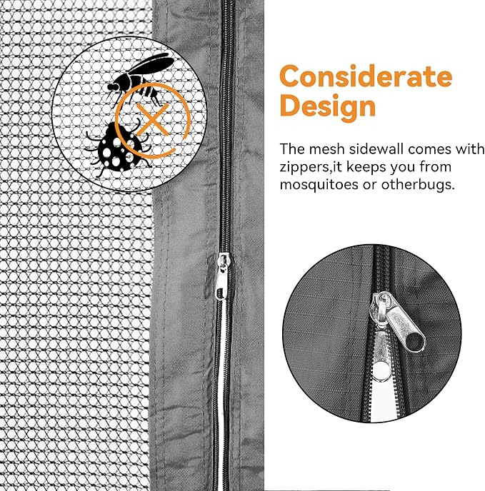 Gazebo Mosquito Netting Replacement Universal 4-Panel Sidewalls 10' x 12', Outdoor Gazebo Mosquito Nettings with Double Zipper, Replacement for Patio, Garden, Grey (Mosquito Net Only)