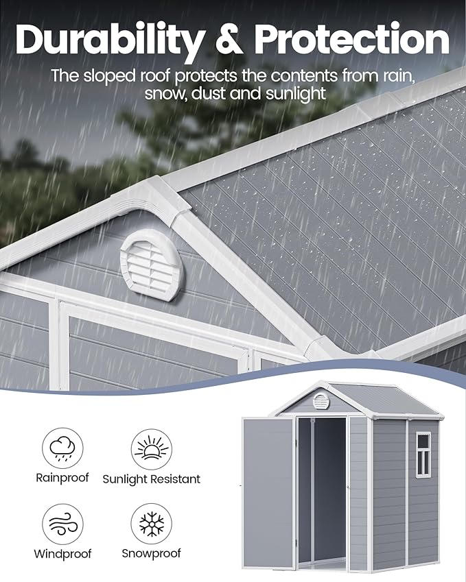 6x4.5 Large Outdoor Storage Shed with Floor, Spacious Tool Shed for Lawn Mower, Bike, and Patio Furniture, Includes Lockable Door and Ventilation, Aritic Light Gray