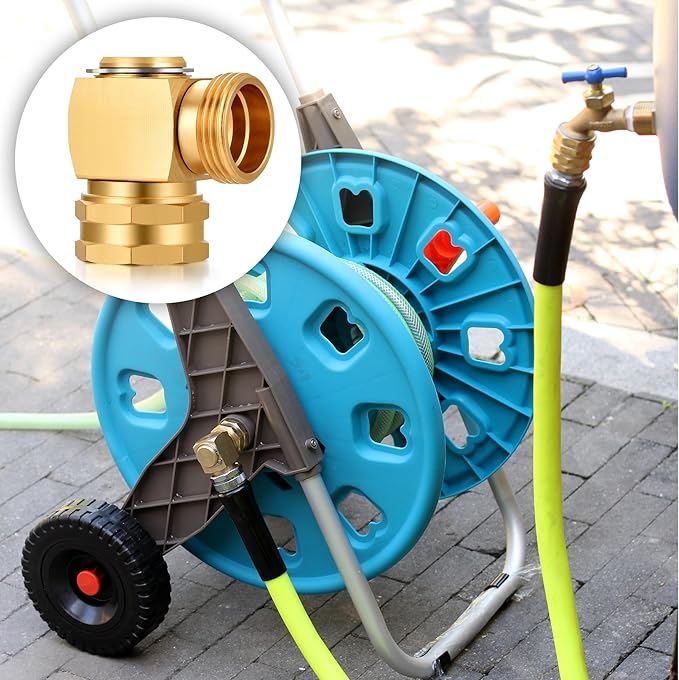 Garden Hose Elbow 90Degree Solid Brass Right Angle 3/4 GHT Swivel Extension Fitting Connector (2 PCS)