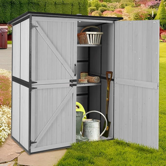 Outdoor Storage Shed, 4.6 x 2.42FT Wooden Garden Sheds Cabinet with All Around Strong Metal Frame, Waterproof Tool Shed with Adjustable Shelves and Removable Floor (White)