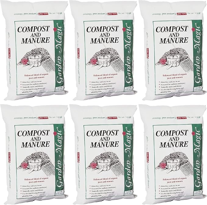 Michigan Peat 6-Pack Compost and Manure Blend, Garden Magic Mix w/Odor-Free Blend, 40 Lbs - Outdoor Lawn and Gardening Mixture with Nutrients and Minerals for Soil Potting and Planting