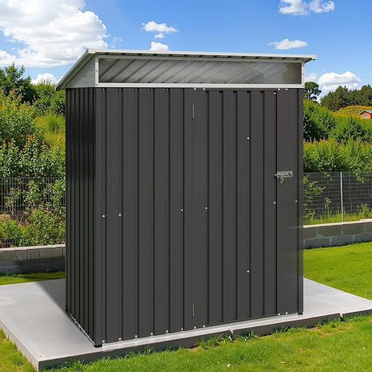 JY QAQA 5x3 FT Outdoor Garden Storage Shed, Waterproof Metal Garden Sheds with Window and Lockable Double Door, Weather Resistant Steel Tool Storage House Shed for Patio, Lawn Dark Gray