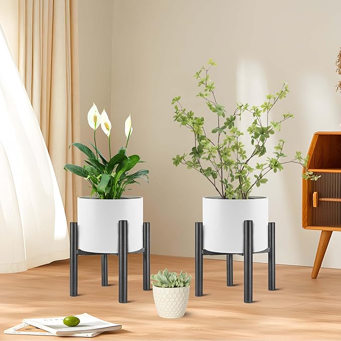Adjustable Metal Plant Stand Black, Fits 6-10 Inch Heavy Duty Flower Pots Holder - Floor Single Plant Stands Indoor Outdoor for Corner Planter Outside Potted Plants (Pot Not Included)
